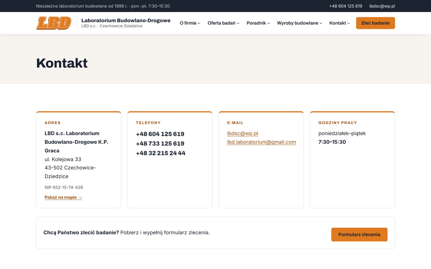 Nowa podstrona kontaktu